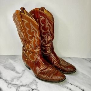 Tony Lama Boots Brown Lizard Skin Mens 9.5D 8025 Damage READ